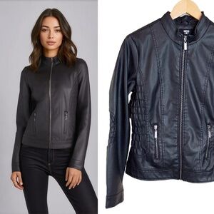 Black Faux Leather Moto Jacket SZ M